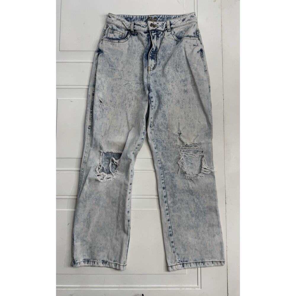 ELA Jeans Light Wash Wide Leg Denim Jeans Distressed Cotton Size 8